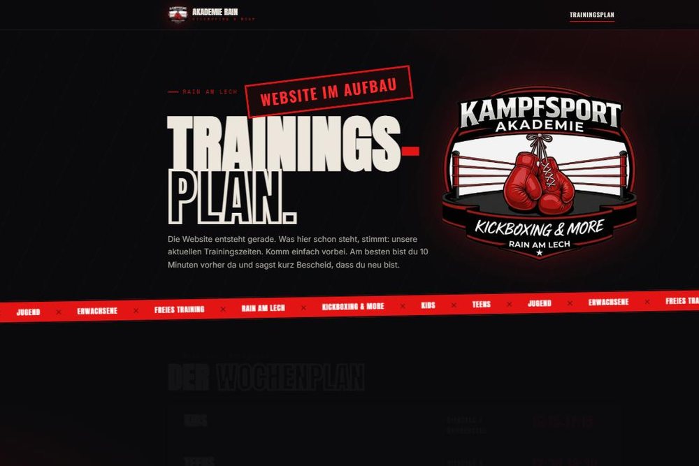 Startseite der Kampfsport Akademie Rain