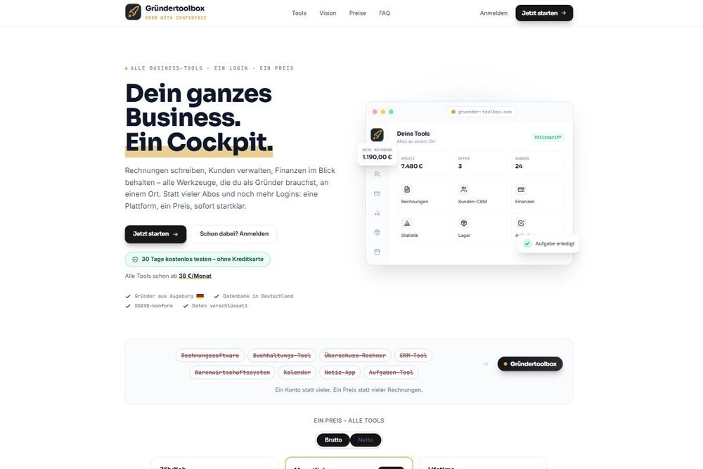 Startseite der Gründertoolbox